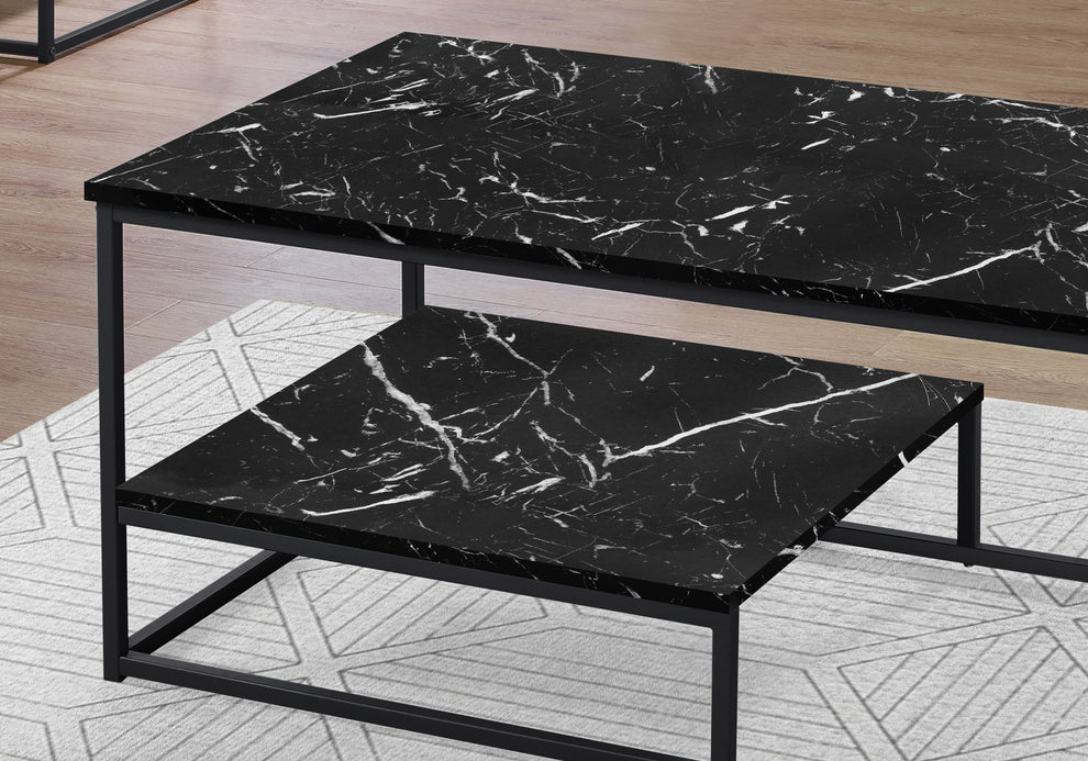 Set Of Three 42" Black Rectangular Coffee Table With Shelf By Homeroots | Coffee Tables | Modishstore - 3
