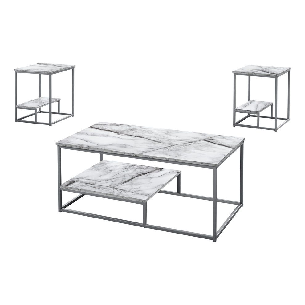 Set Of Three 42" White Rectangular Coffee Table With Shelf By Homeroots | Coffee Tables | Modishstore - 2