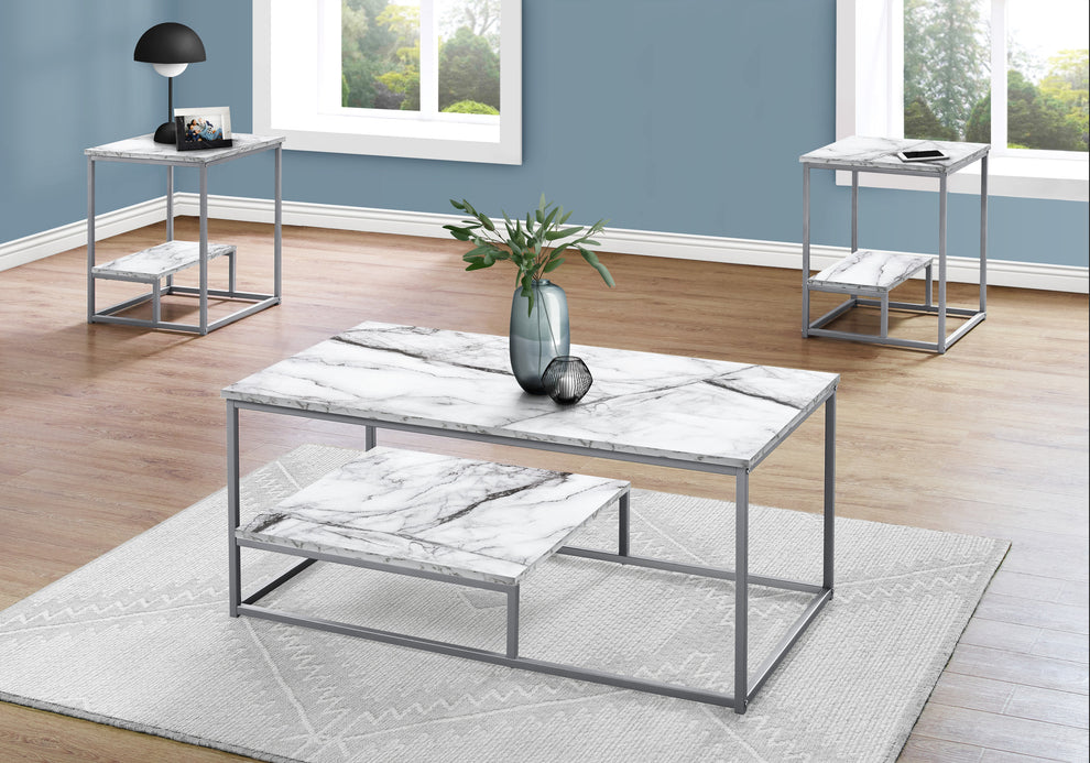 Set Of Three 42" White Rectangular Coffee Table With Shelf By Homeroots | Coffee Tables | Modishstore - 3