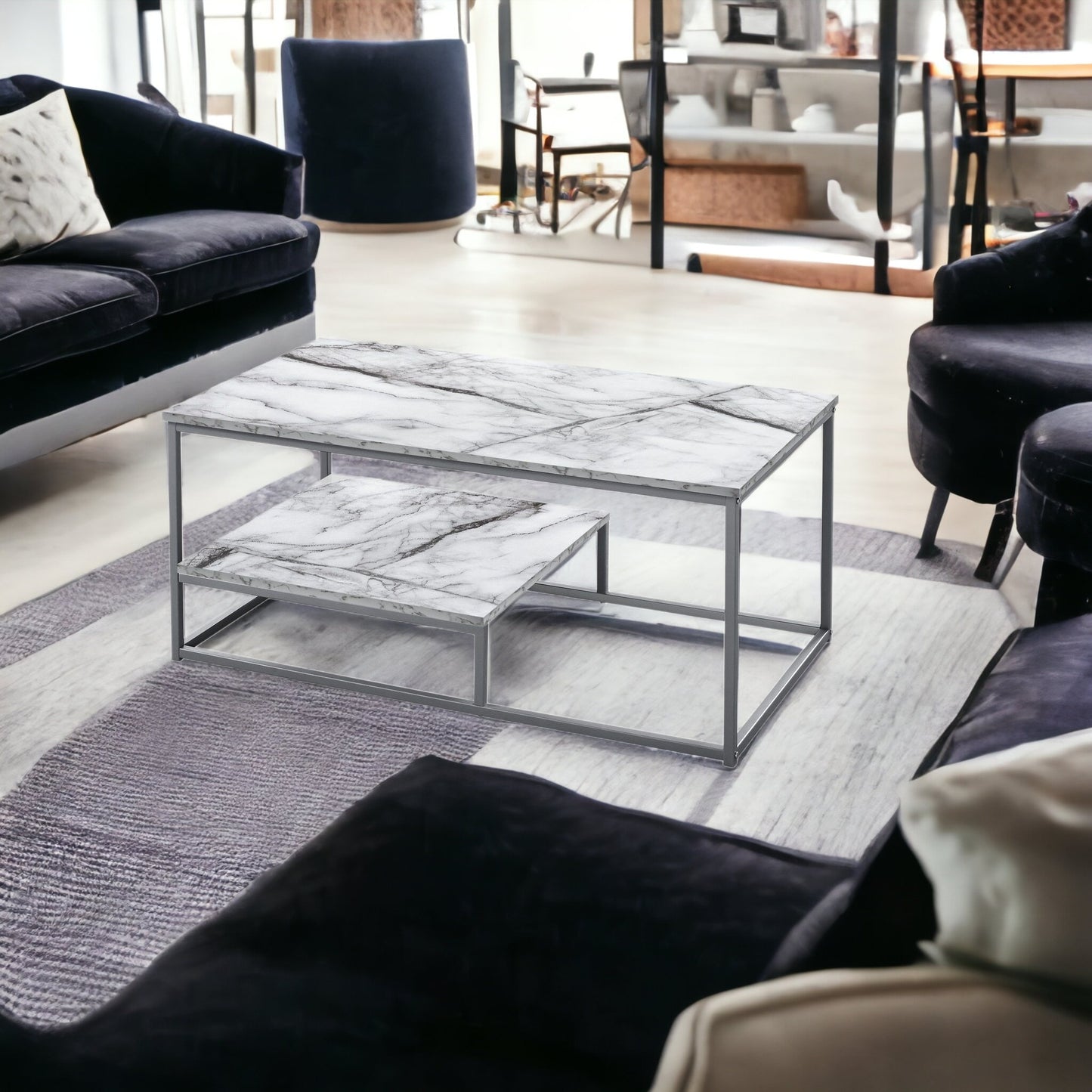 Set Of Three 42" White Rectangular Coffee Table With Shelf By Homeroots | Coffee Tables | Modishstore - 7