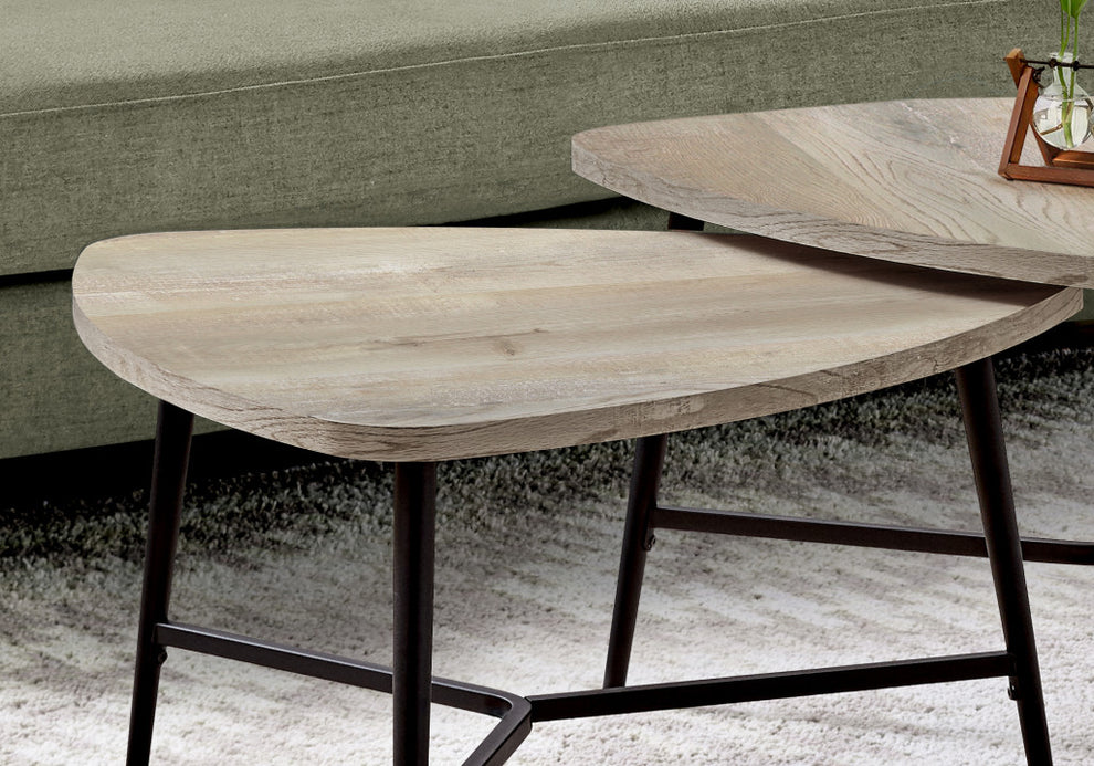 Set Of Two 33" Taupe And Black Triangle Nested Coffee Tables By Homeroots | Coffee Tables | Modishstore - 2