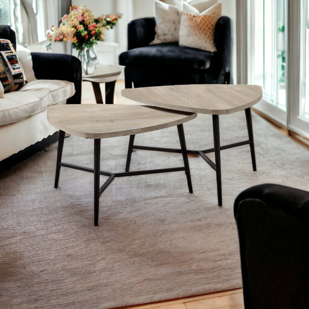 Set Of Two 33" Taupe And Black Triangle Nested Coffee Tables By Homeroots | Coffee Tables | Modishstore - 6