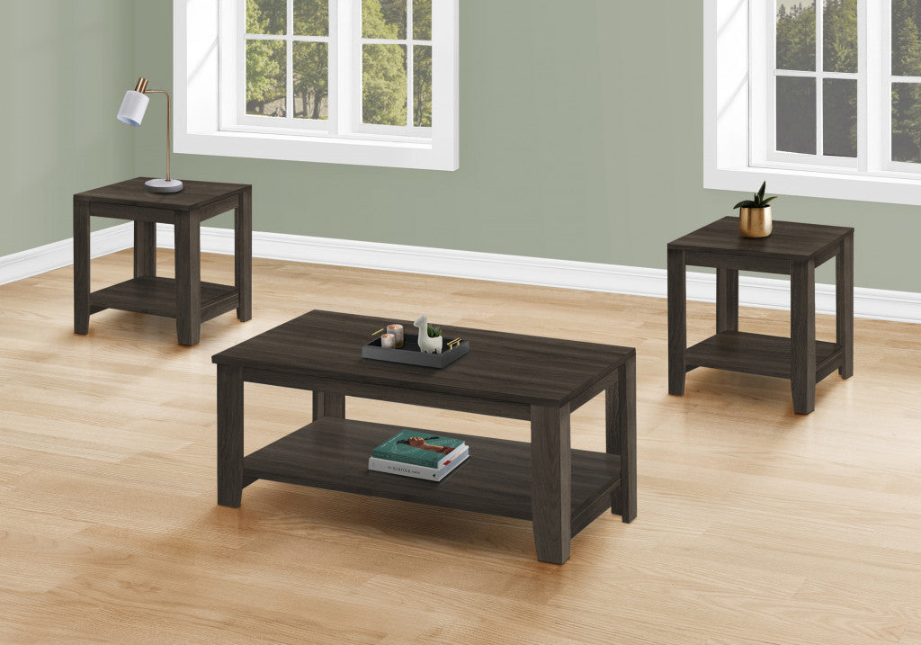 Set Of Three 42" Oak Rectangular Coffee Table With Three Shelves By Homeroots