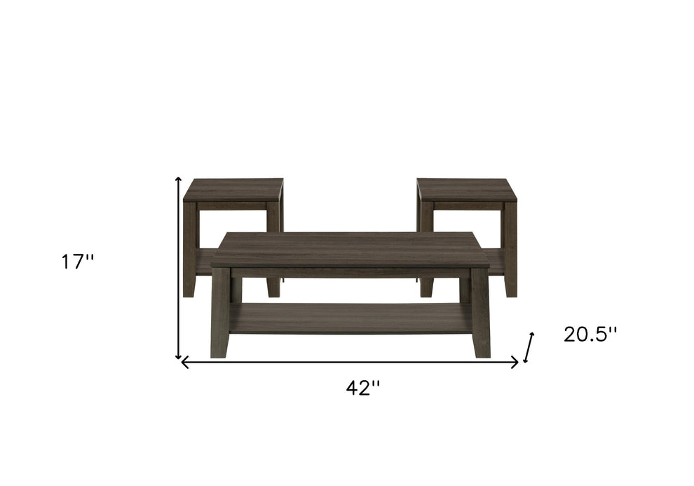Set Of Three 42" Oak Rectangular Coffee Table With Three Shelves By Homeroots | Coffee Tables | Modishstore - 6