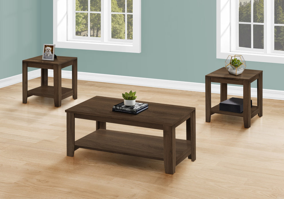 Set Of Three 42" Dark Brown Rectangular Coffee Table With Three Shelves By Homeroots | Coffee Tables | Modishstore - 4