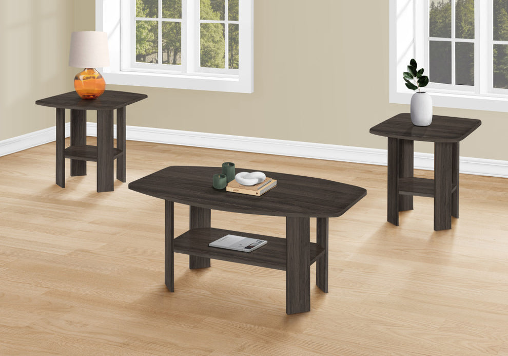 Set Of Three 36" Oak Rectangular Coffee Table With Three Shelves By Homeroots | Coffee Tables | Modishstore - 4
