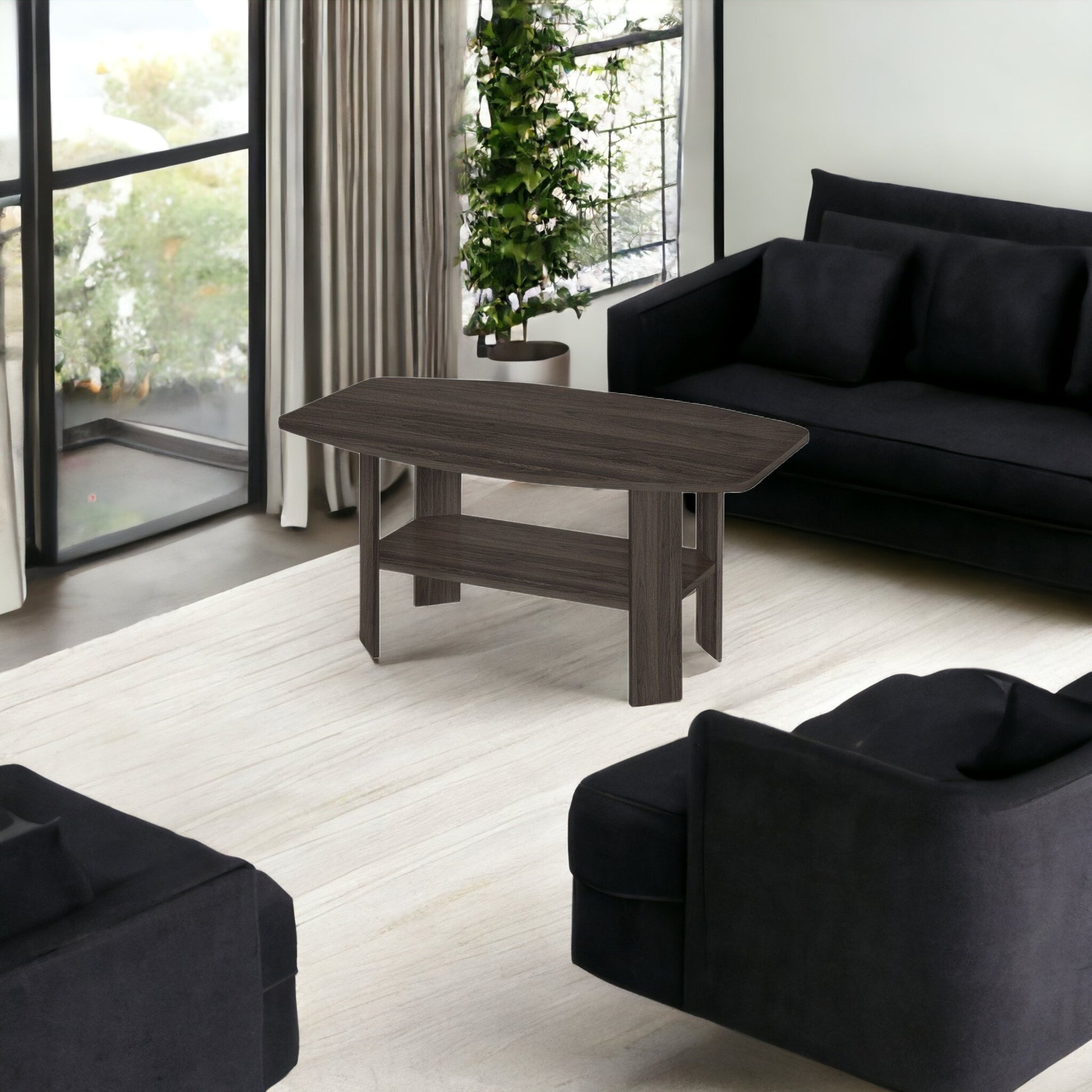 Set Of Three 36" Oak Rectangular Coffee Table With Three Shelves By Homeroots | Coffee Tables | Modishstore - 7