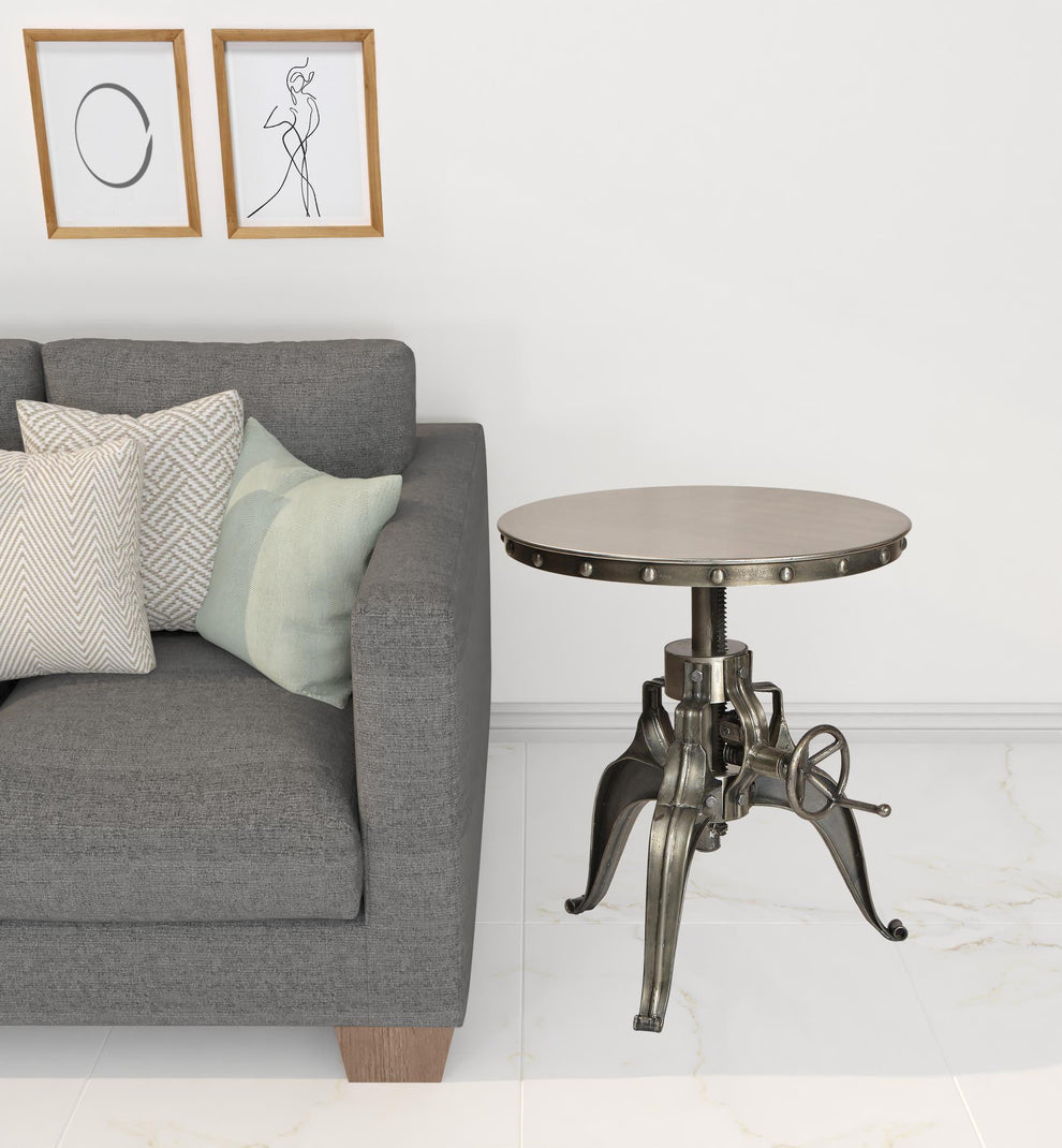 21" Silver Metal And Iron Round End Table By Homeroots | End Tables | Modishstore - 2