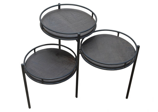 23" Black Solid Wood And Iron Round End Table By Homeroots