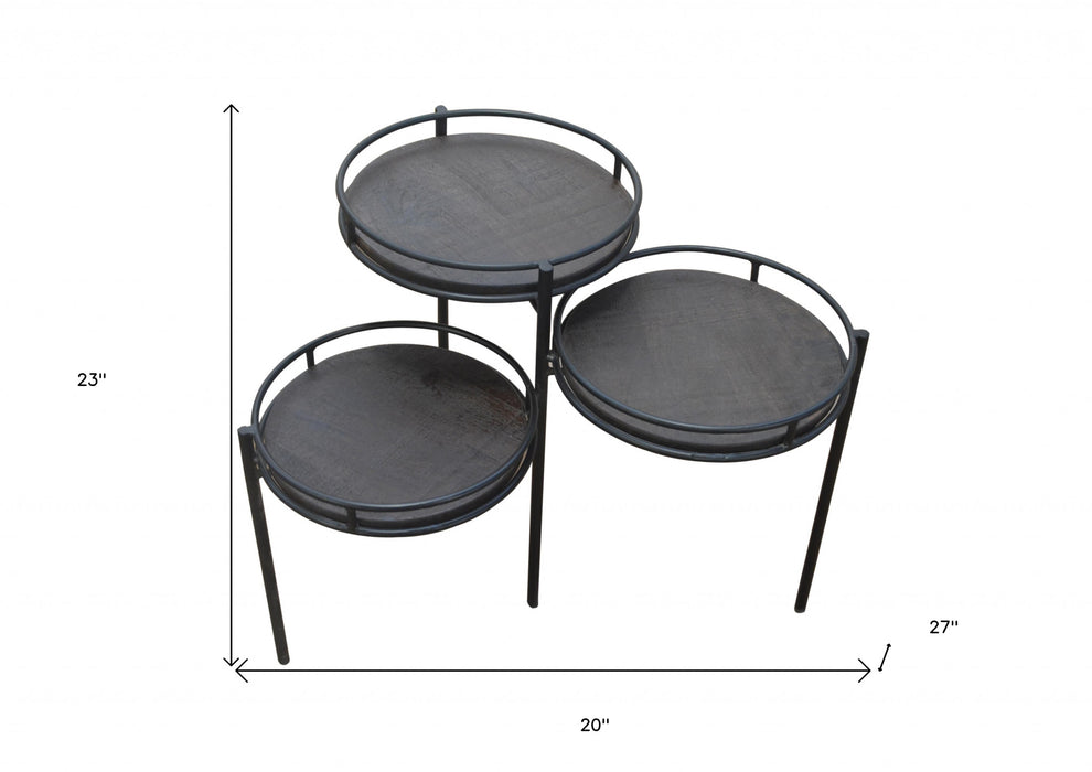 23" Black Solid Wood And Iron Round End Table By Homeroots | End Tables | Modishstore - 5