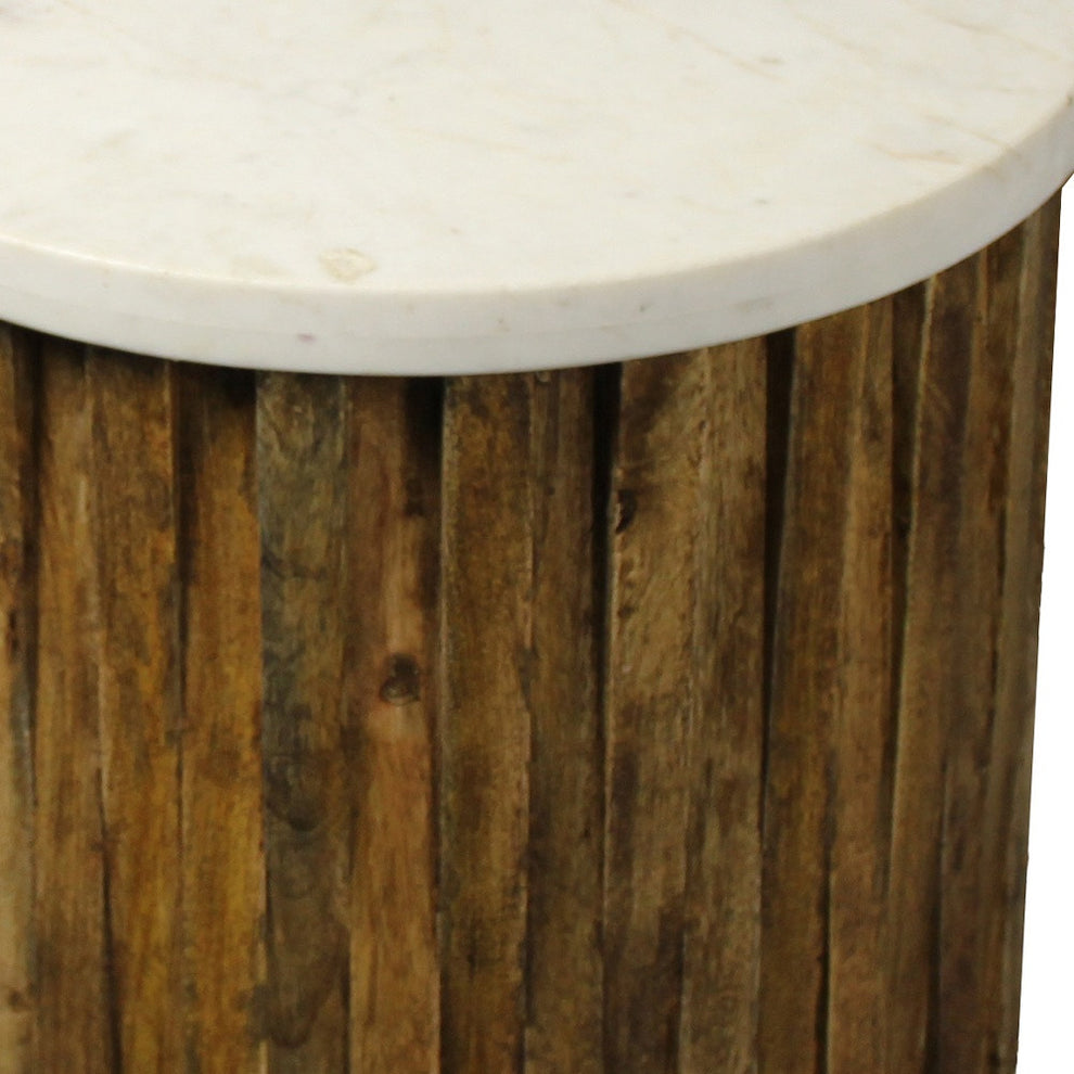 20" Brown And Ivory Marble And Solid Wood Round End Table By Homeroots | End Tables | Modishstore - 4