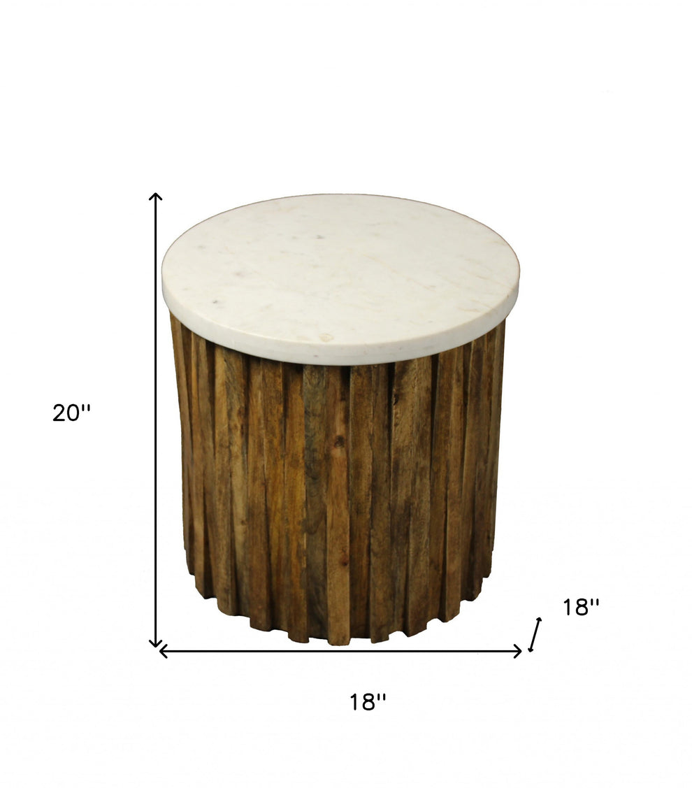 20" Brown And Ivory Marble And Solid Wood Round End Table By Homeroots | End Tables | Modishstore - 6