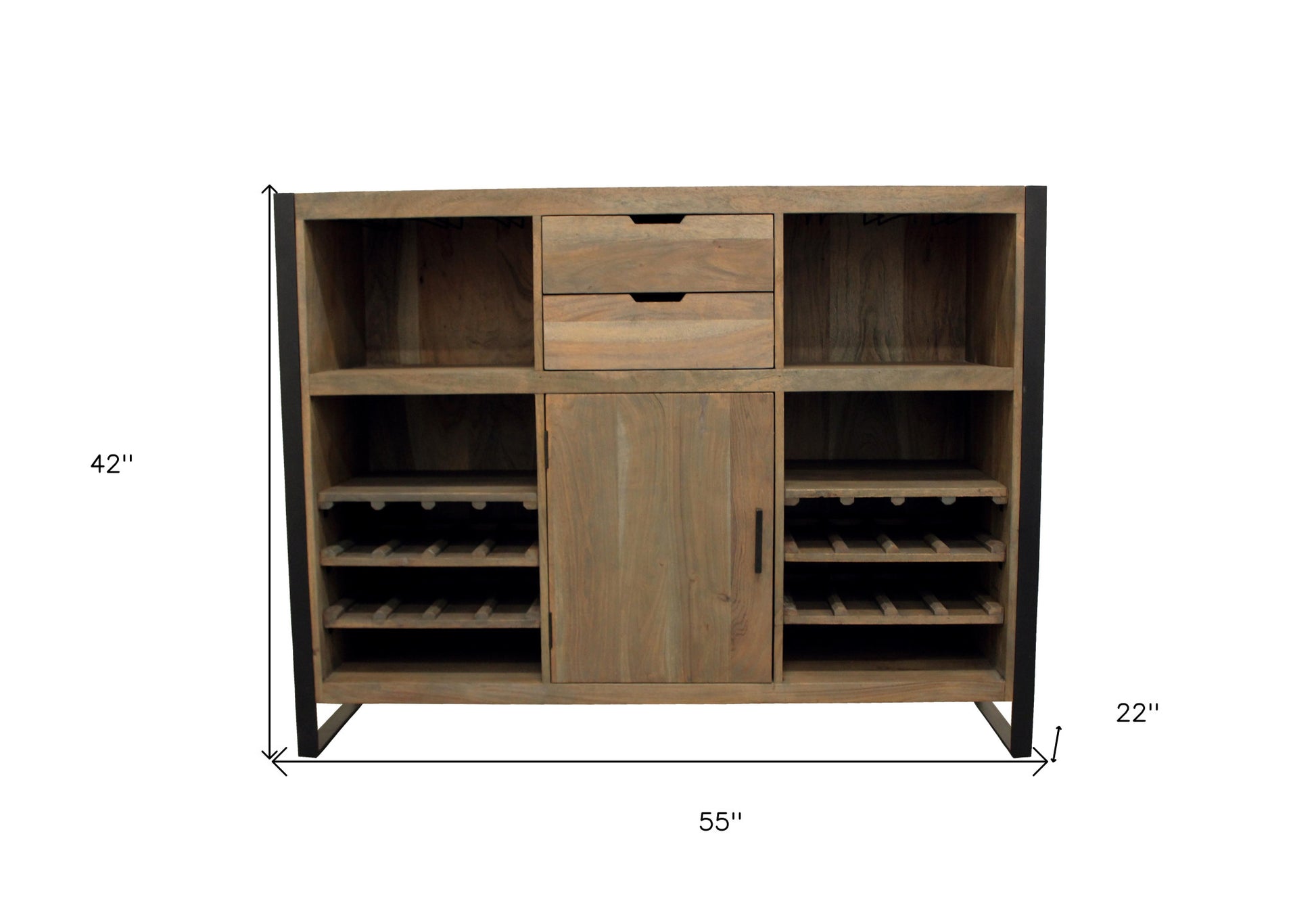 55" Gray and Black Solid Wood Sled Console Table With Storage With Storage By Homeroots | Console Tables | Modishstore - 9