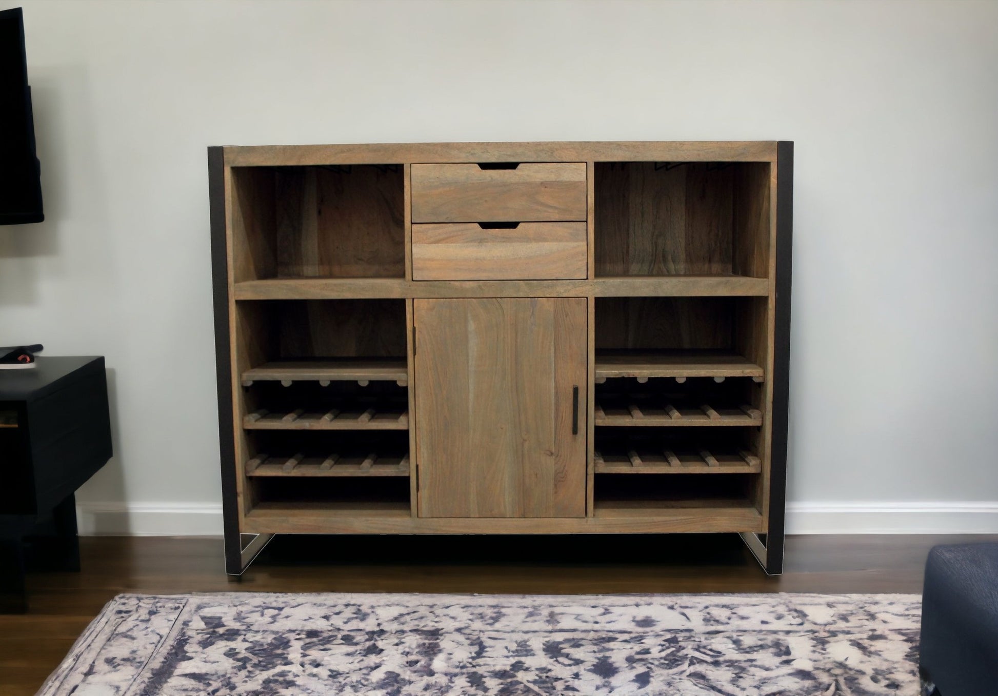 55" Gray and Black Solid Wood Sled Console Table With Storage With Storage By Homeroots | Console Tables | Modishstore - 7