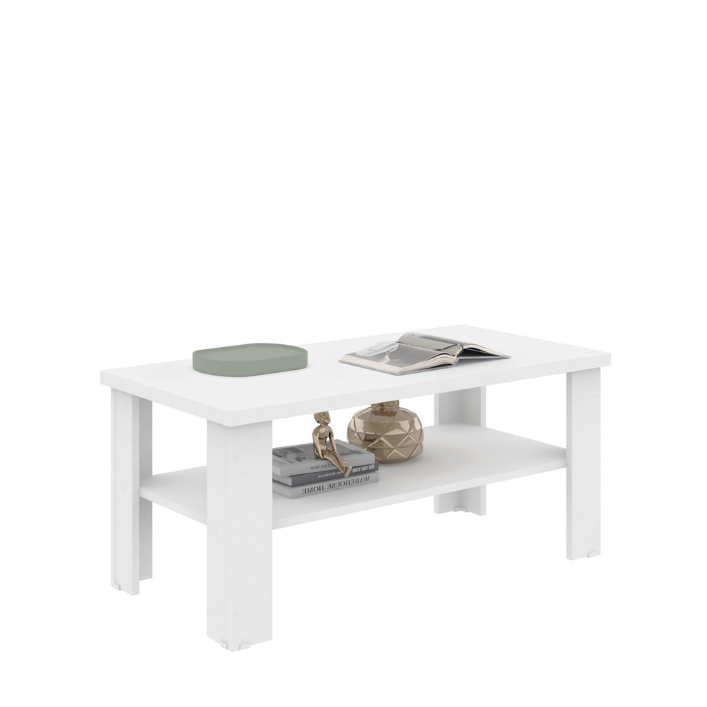 35" White Rectangular Coffee Table With Shelf By Homeroots | Coffee Tables | Modishstore - 2