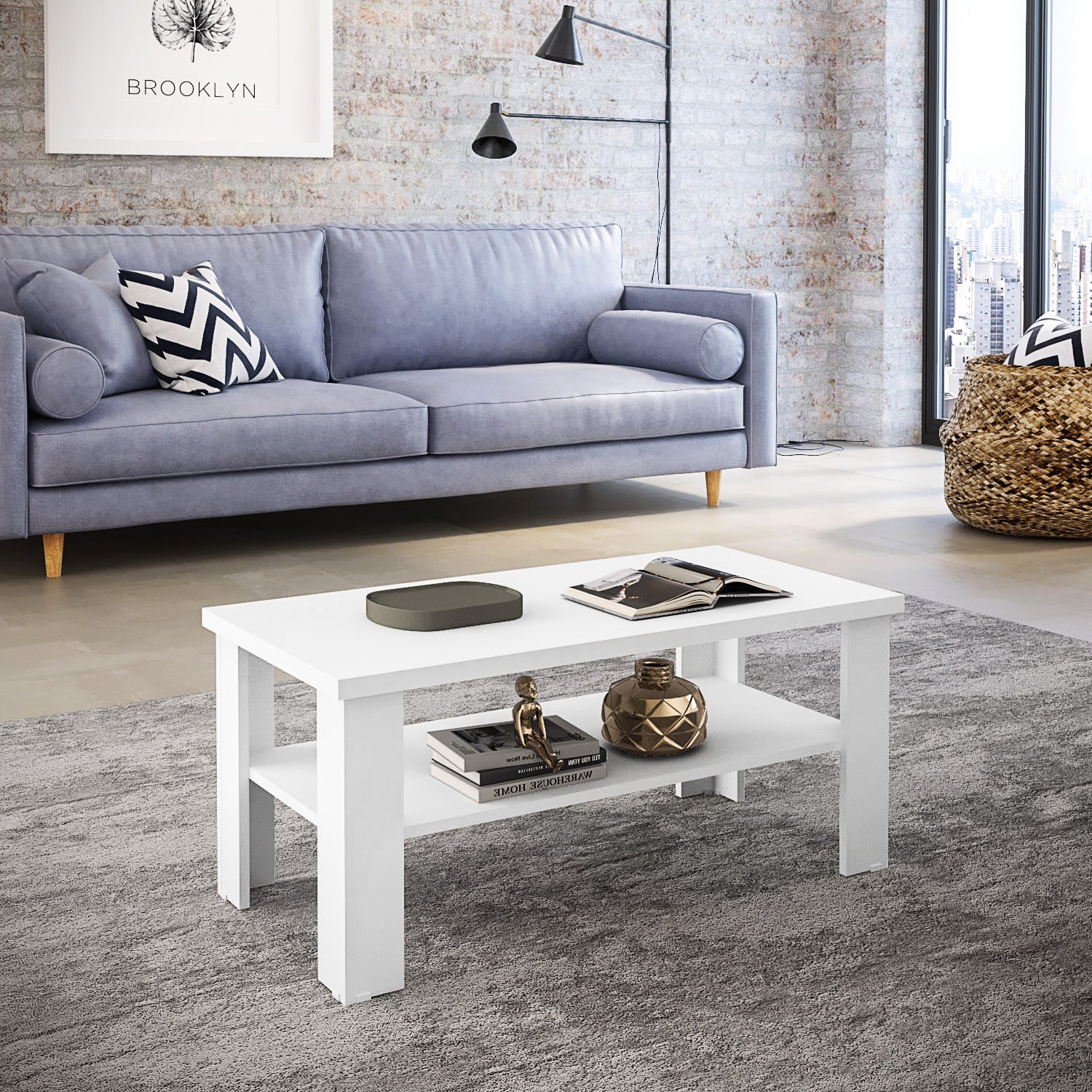 35" White Rectangular Coffee Table With Shelf By Homeroots | Coffee Tables | Modishstore - 6