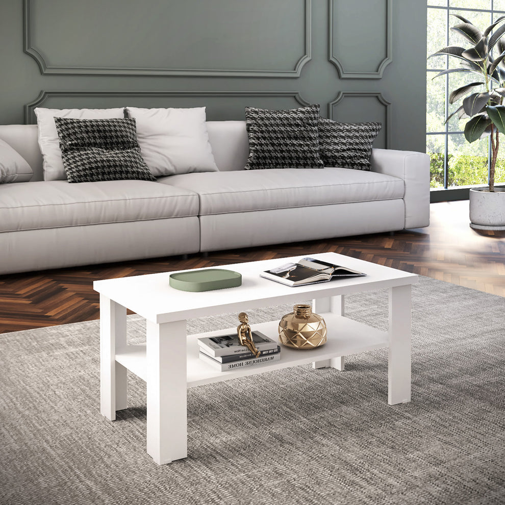 35" White Rectangular Coffee Table With Shelf By Homeroots | Coffee Tables | Modishstore - 5
