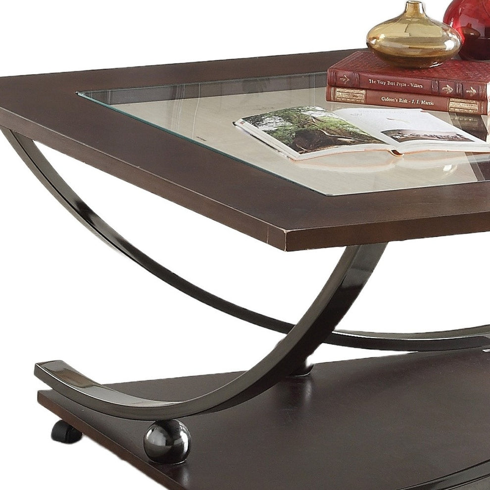 36" Black Nickel And Clear Glass Square Coffee Table With Shelf By Homeroots | Coffee Tables | Modishstore - 6