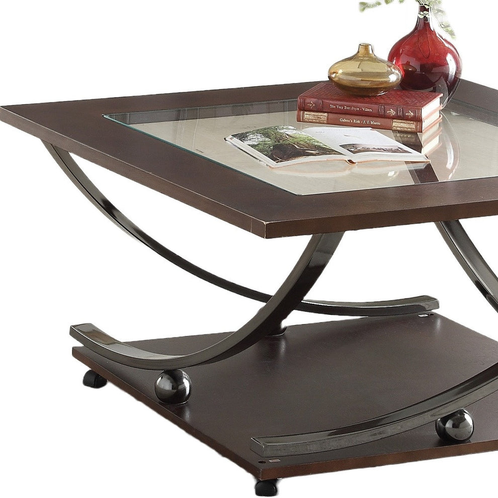 36" Black Nickel And Clear Glass Square Coffee Table With Shelf By Homeroots | Coffee Tables | Modishstore - 5