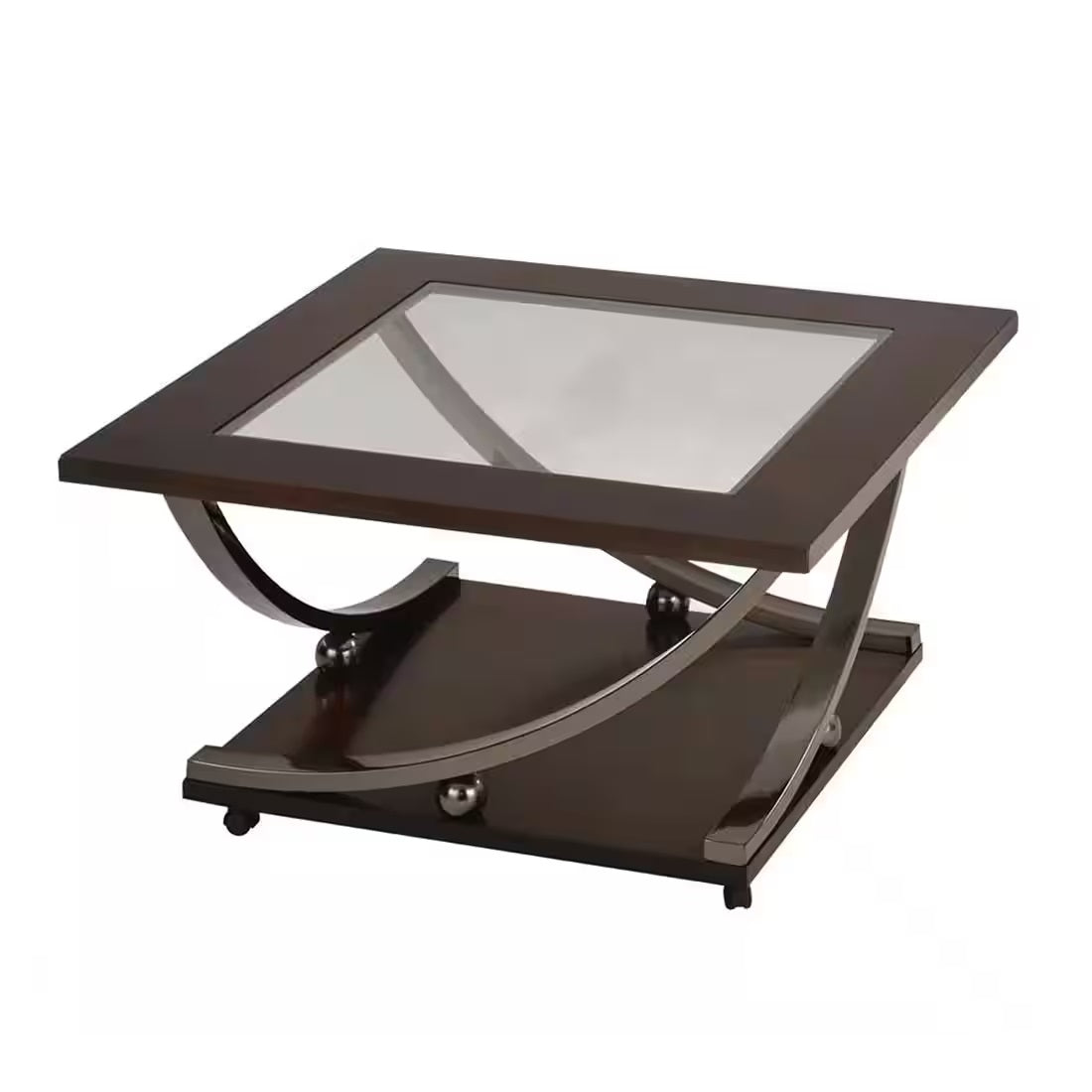 36" Black Nickel And Clear Glass Square Coffee Table With Shelf By Homeroots | Coffee Tables | Modishstore
