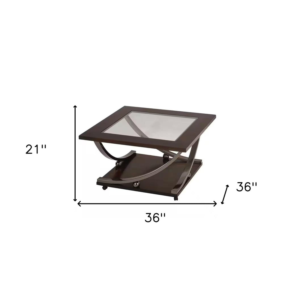 36" Black Nickel And Clear Glass Square Coffee Table With Shelf By Homeroots | Coffee Tables | Modishstore - 7