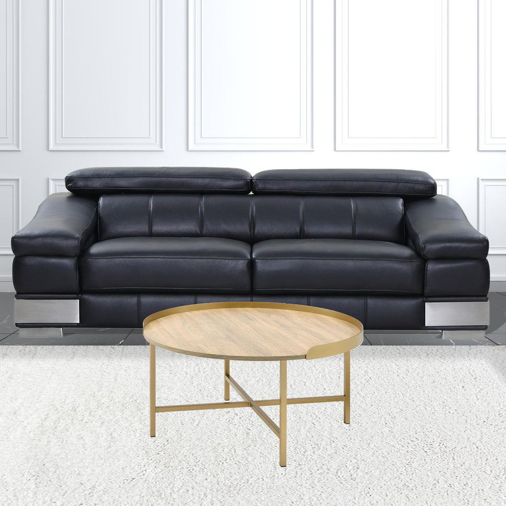 34" Gold And Oak Manufactured Wood And Metal Round Coffee Table By Homeroots | Coffee Tables | Modishstore - 3