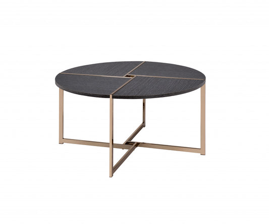 35" Champagne And Black Round Coffee Table By Homeroots