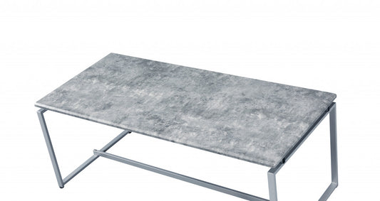 47" Silver And Faux Concrete Pvc Veneer Rectangular Coffee Table By Homeroots