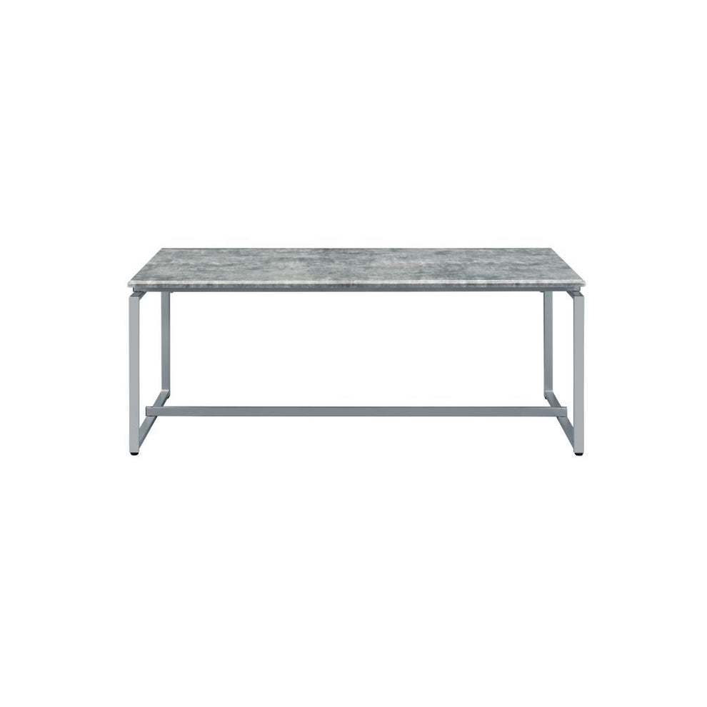 47" Silver And Faux Concrete Pvc Veneer Rectangular Coffee Table By Homeroots | Coffee Tables | Modishstore - 4