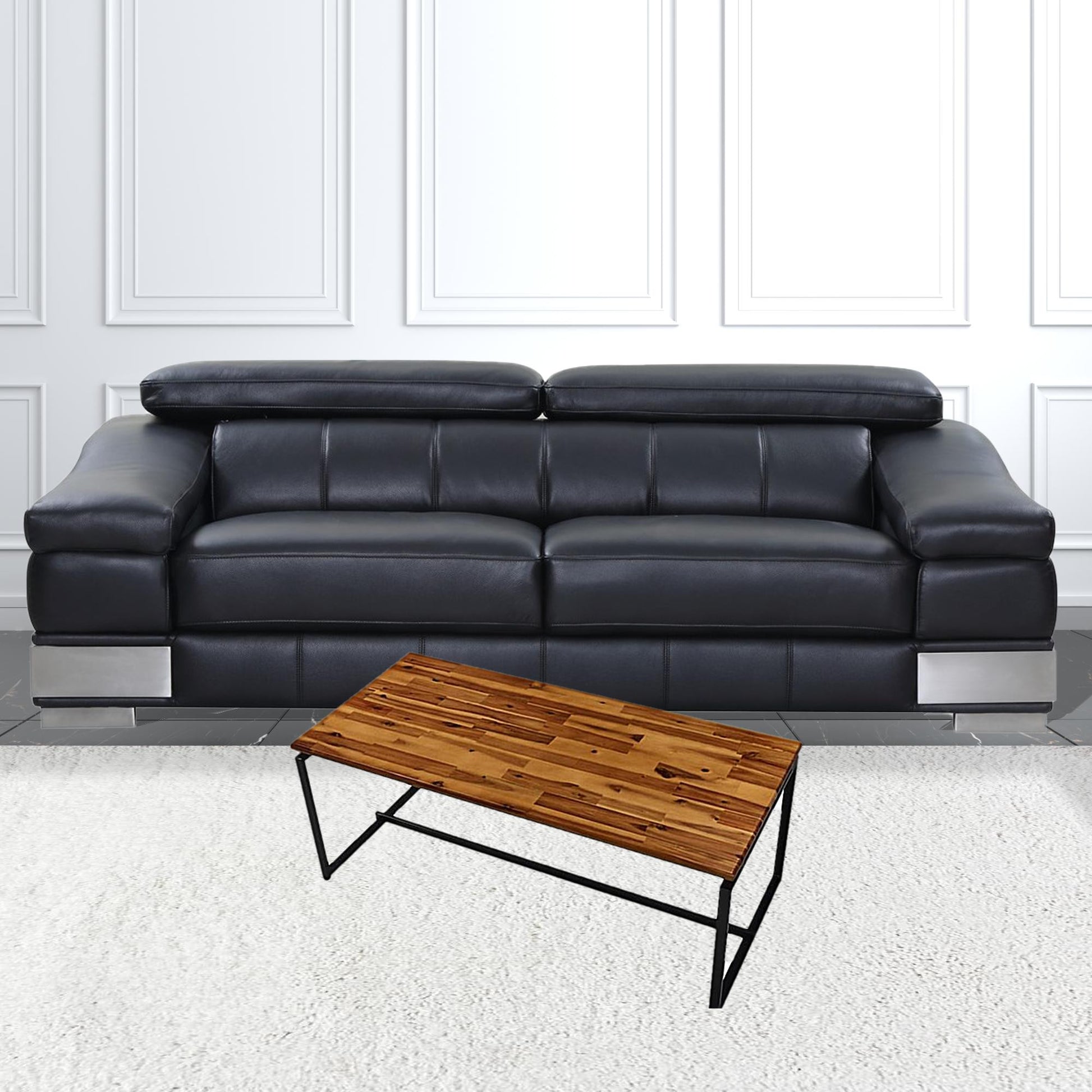 47" Black And Oak Pvc Veneer Rectangular Coffee Table By Homeroots | Coffee Tables | Modishstore - 2