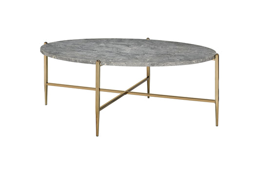 48" Champagne And Faux Marble Oval Coffee Table By Homeroots | Coffee Tables | Modishstore