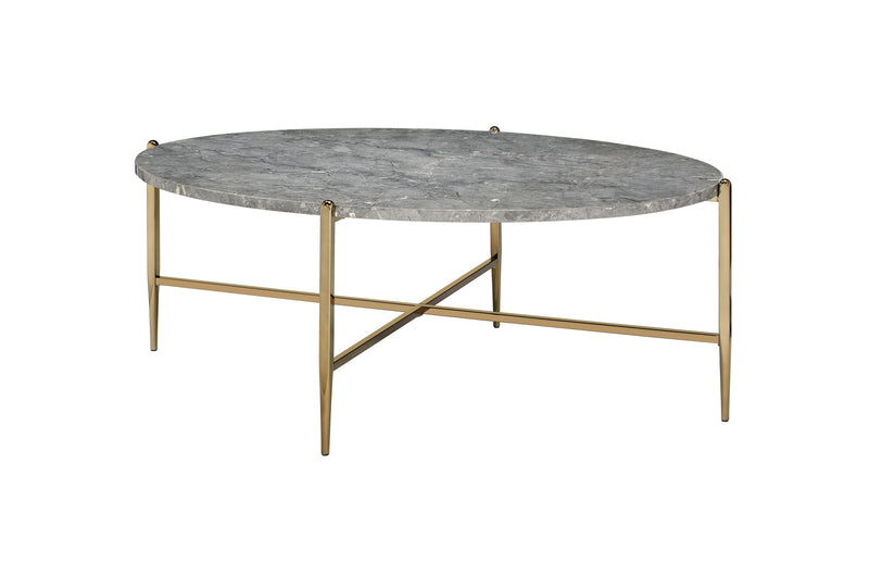48" Champagne And Faux Marble Oval Coffee Table By Homeroots | Coffee Tables | Modishstore