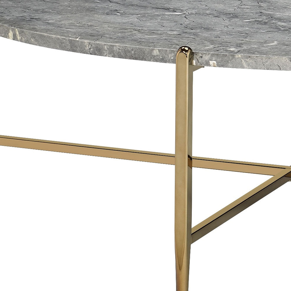 48" Champagne And Faux Marble Oval Coffee Table By Homeroots | Coffee Tables | Modishstore - 4