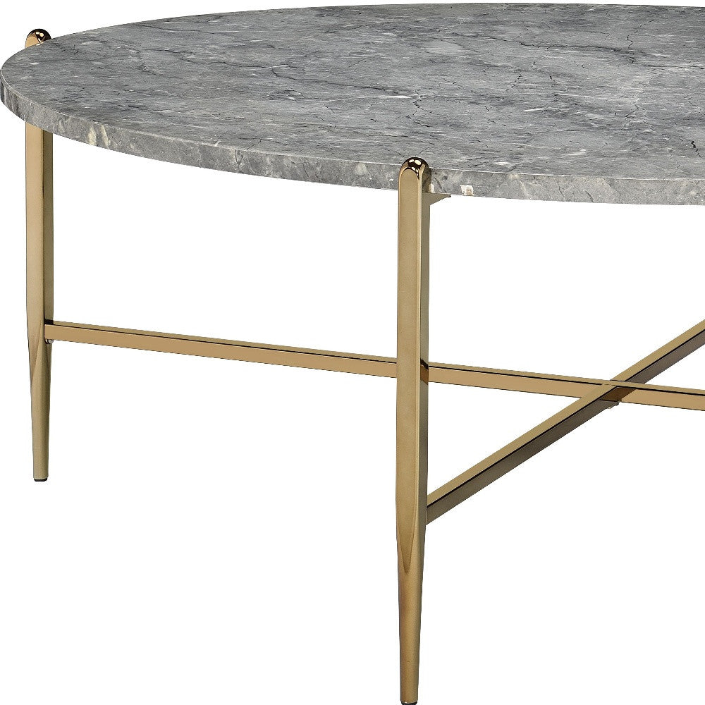 48" Champagne And Faux Marble Oval Coffee Table By Homeroots | Coffee Tables | Modishstore - 5