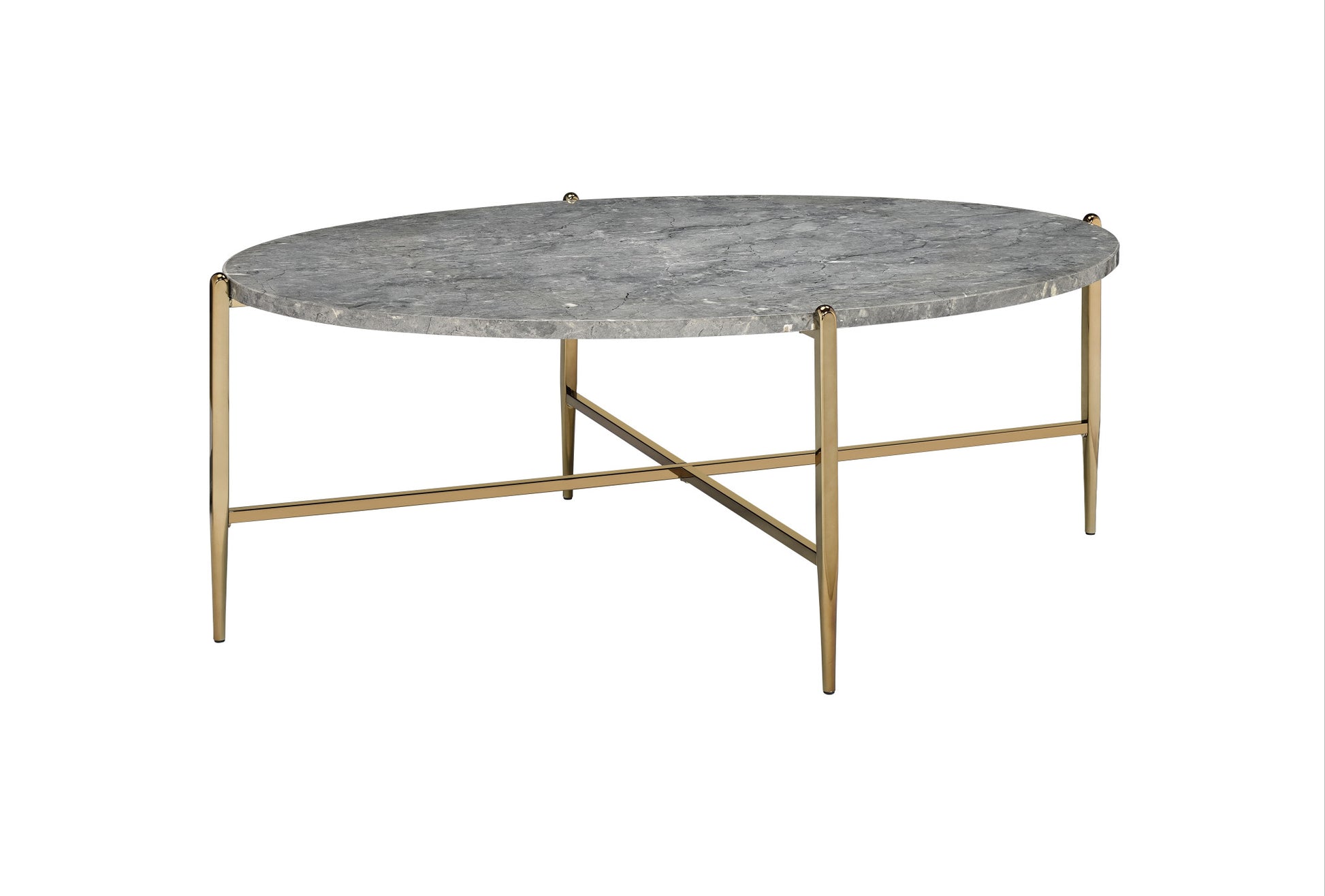 48" Champagne And Faux Marble Oval Coffee Table By Homeroots | Coffee Tables | Modishstore - 2