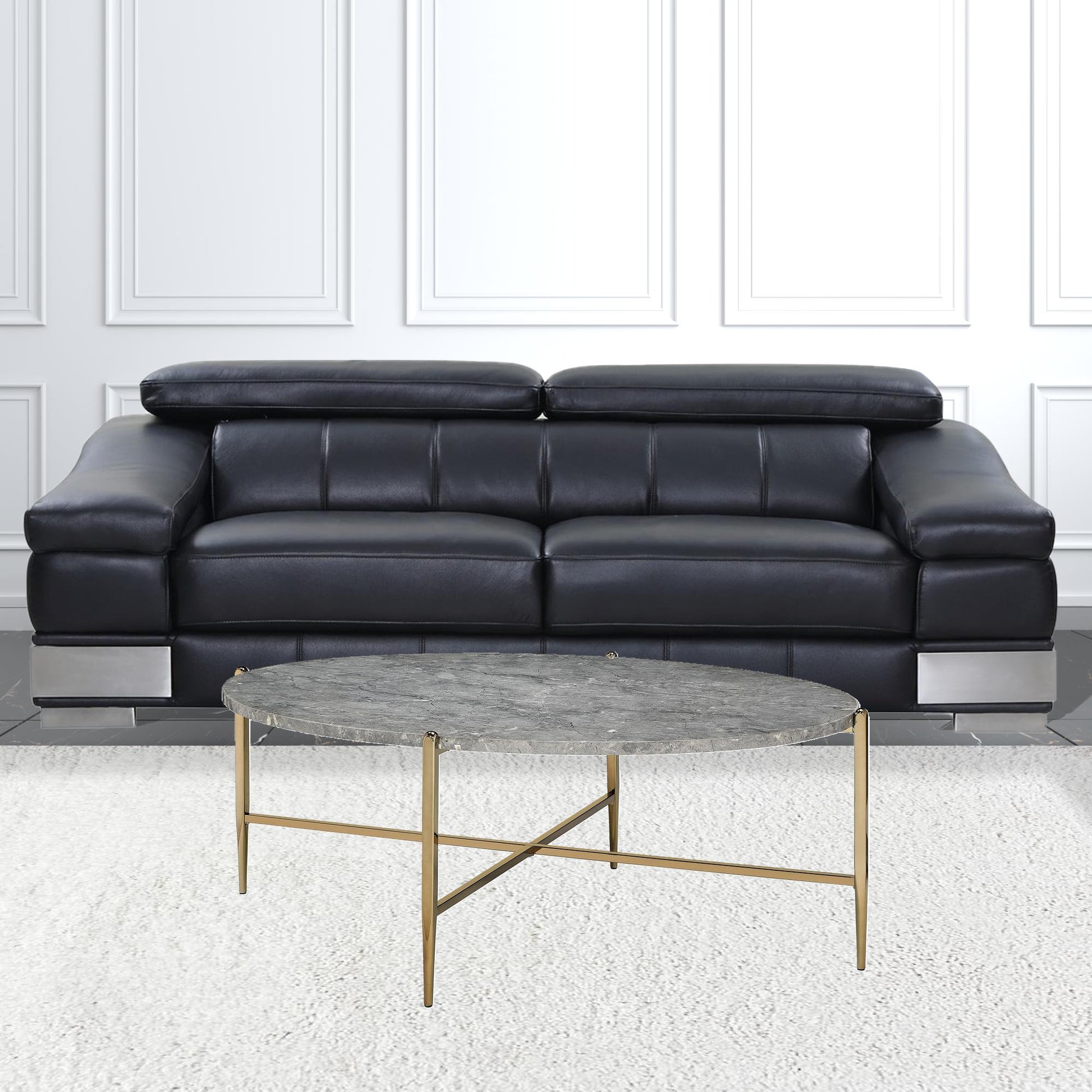 48" Champagne And Faux Marble Oval Coffee Table By Homeroots | Coffee Tables | Modishstore - 3