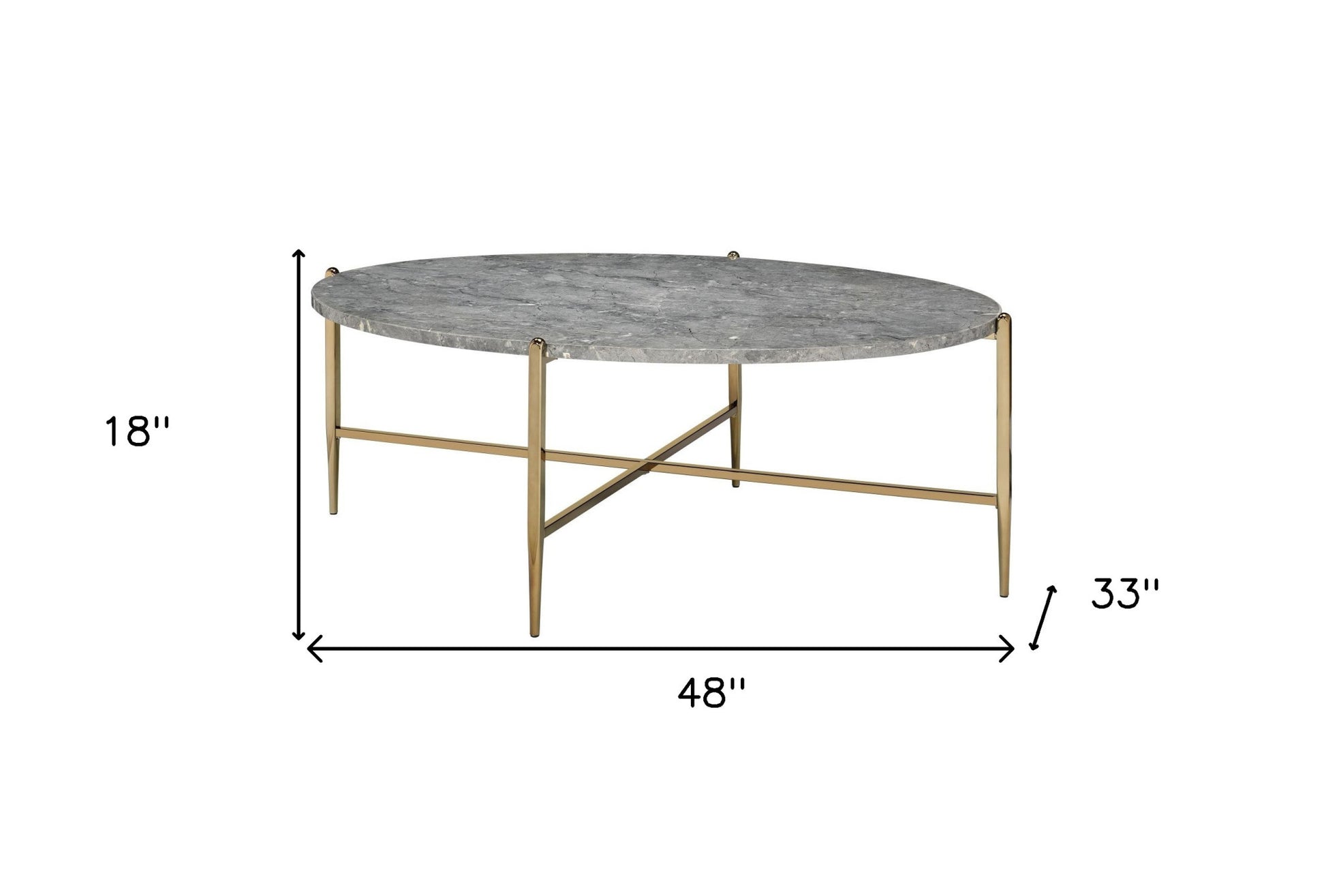 48" Champagne And Faux Marble Oval Coffee Table By Homeroots | Coffee Tables | Modishstore - 6