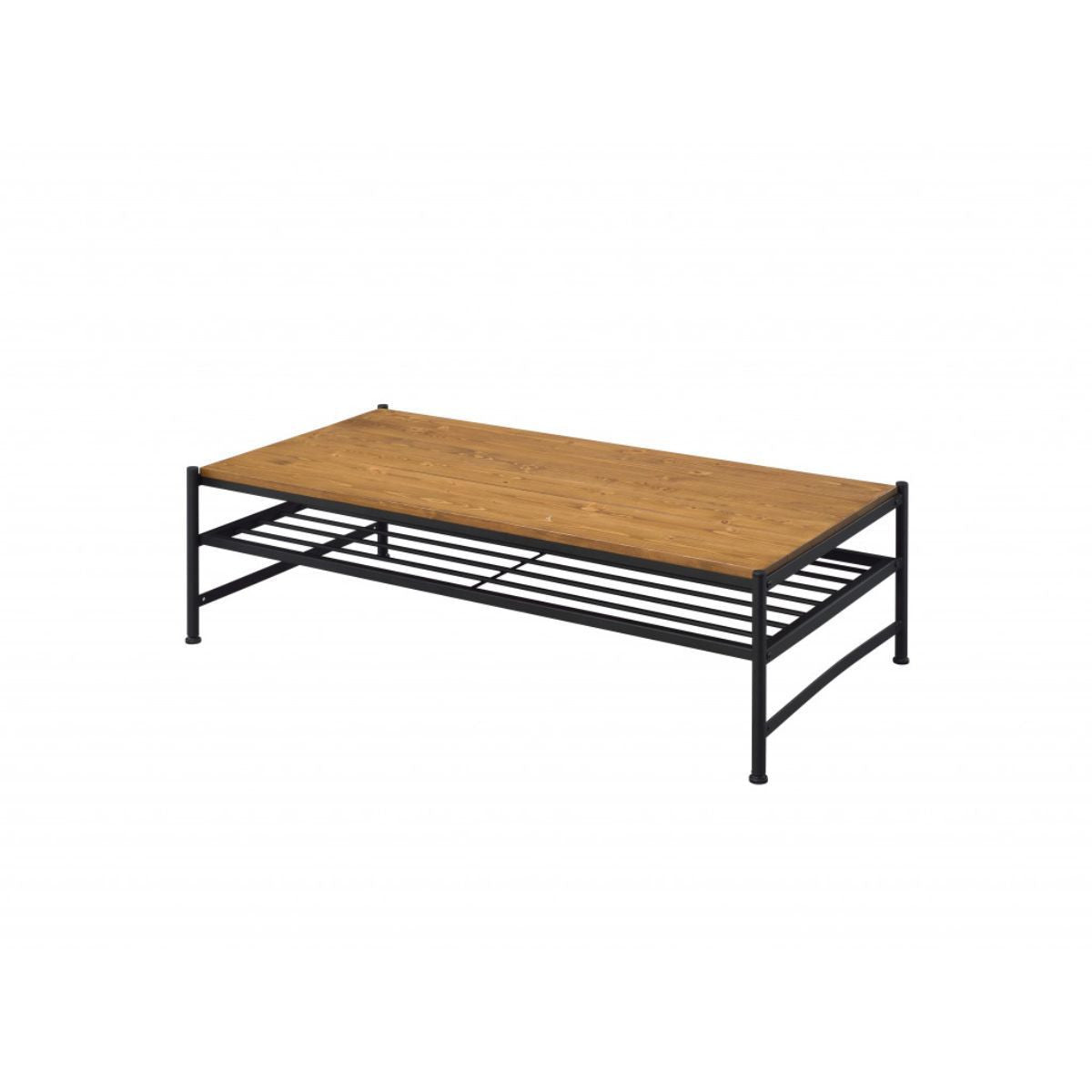 47" Black And Oak Solid Wood Rectangular Coffee Table With Shelf By Homeroots | Coffee Tables | Modishstore