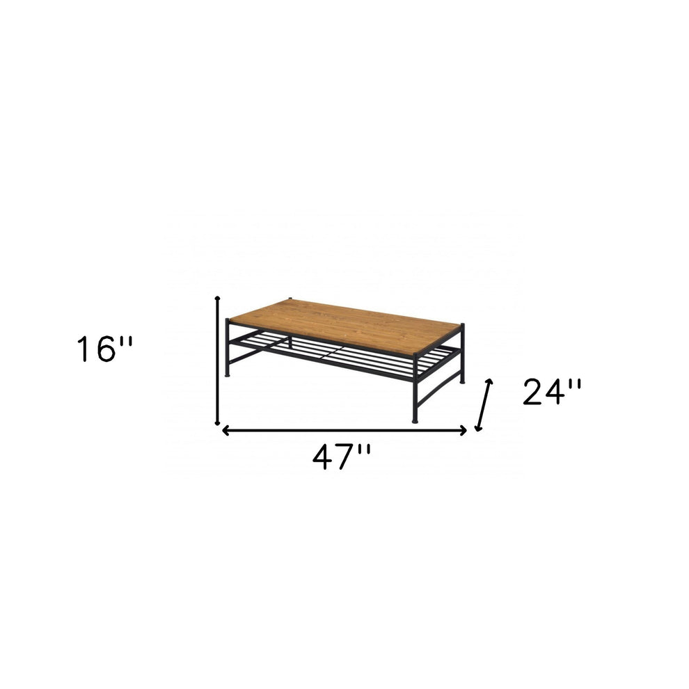 47" Black And Oak Solid Wood Rectangular Coffee Table With Shelf By Homeroots | Coffee Tables | Modishstore - 5