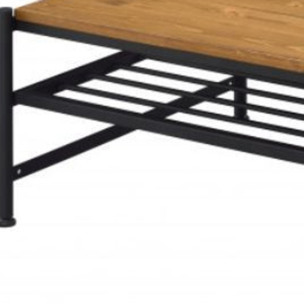 47" Black And Oak Solid Wood Rectangular Coffee Table With Shelf By Homeroots | Coffee Tables | Modishstore - 3