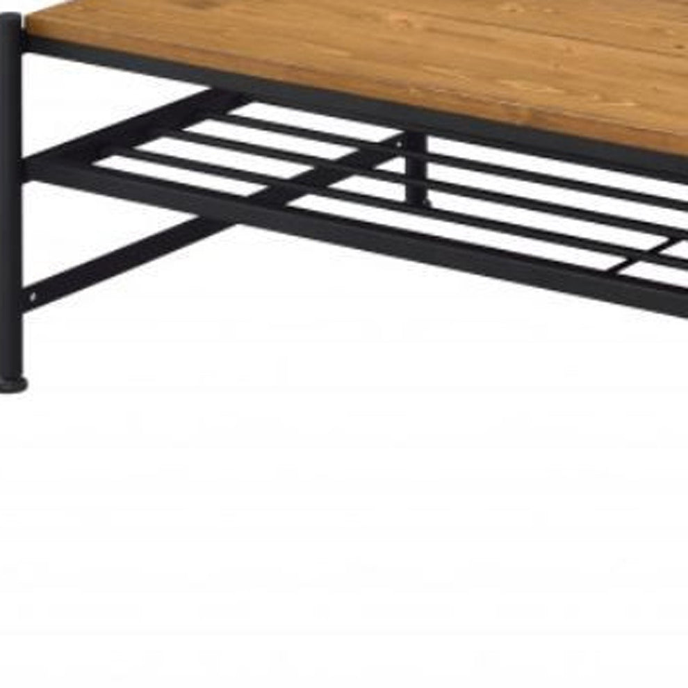 47" Black And Oak Solid Wood Rectangular Coffee Table With Shelf By Homeroots | Coffee Tables | Modishstore - 4