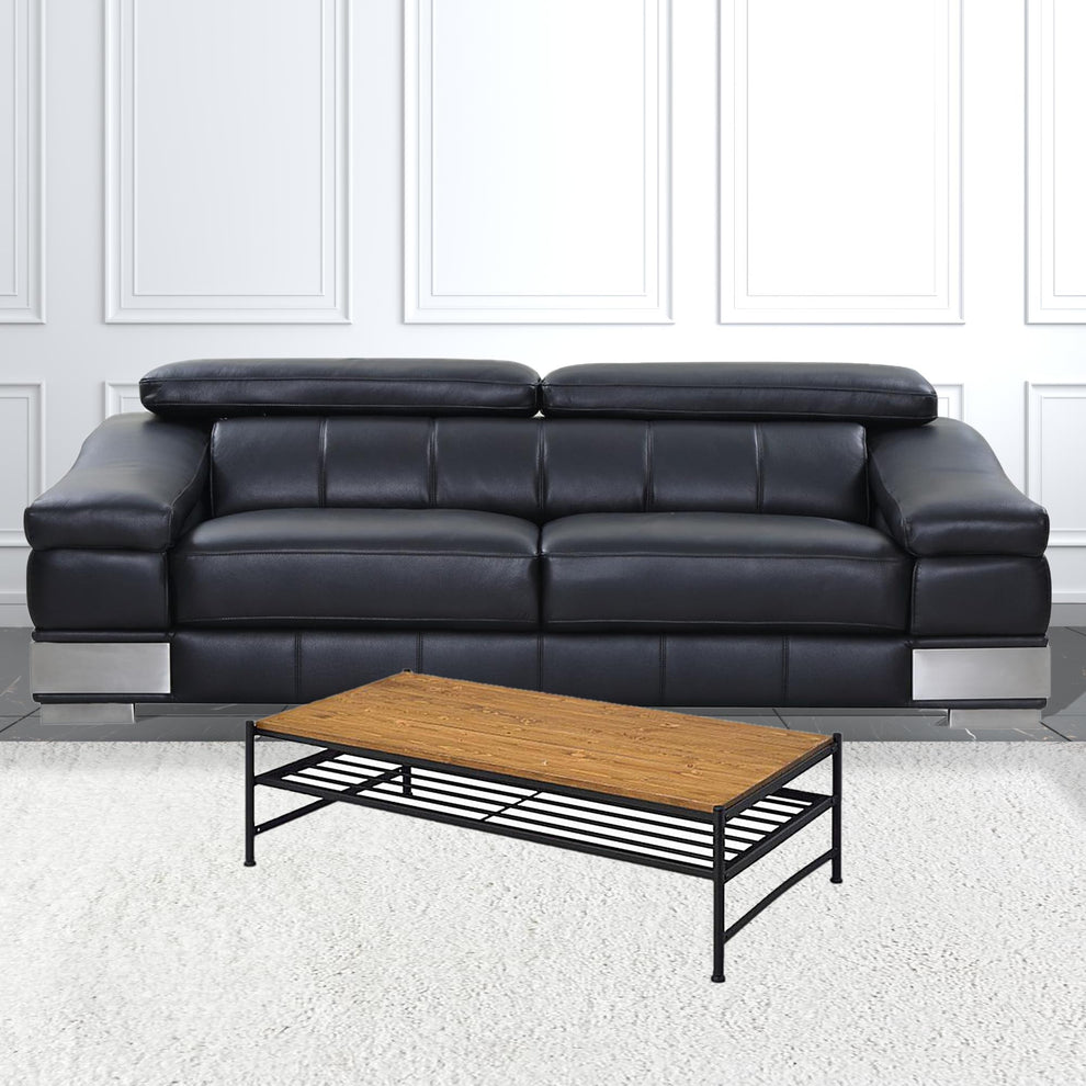 47" Black And Oak Solid Wood Rectangular Coffee Table With Shelf By Homeroots | Coffee Tables | Modishstore - 2
