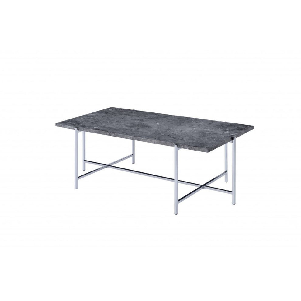 49" Chrome And Faux Marble Rectangular Coffee Table By Homeroots | Coffee Tables | Modishstore - 2