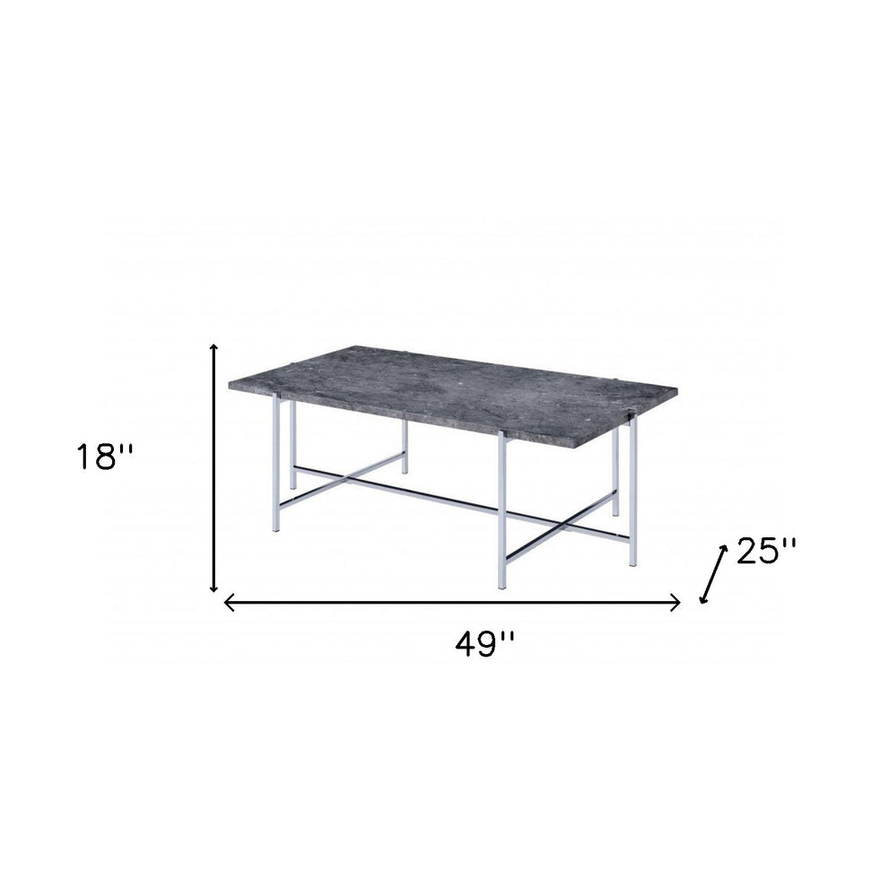 49" Chrome And Faux Marble Rectangular Coffee Table By Homeroots | Coffee Tables | Modishstore - 5