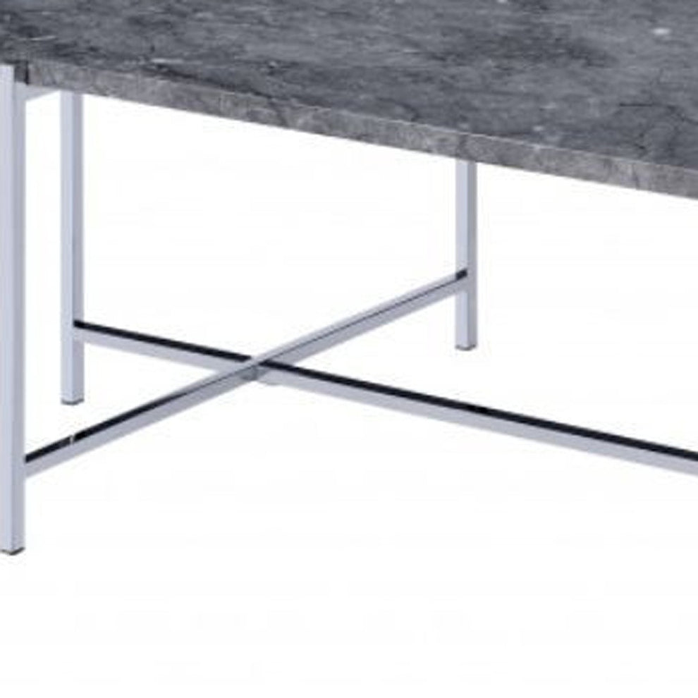49" Chrome And Faux Marble Rectangular Coffee Table By Homeroots | Coffee Tables | Modishstore - 3