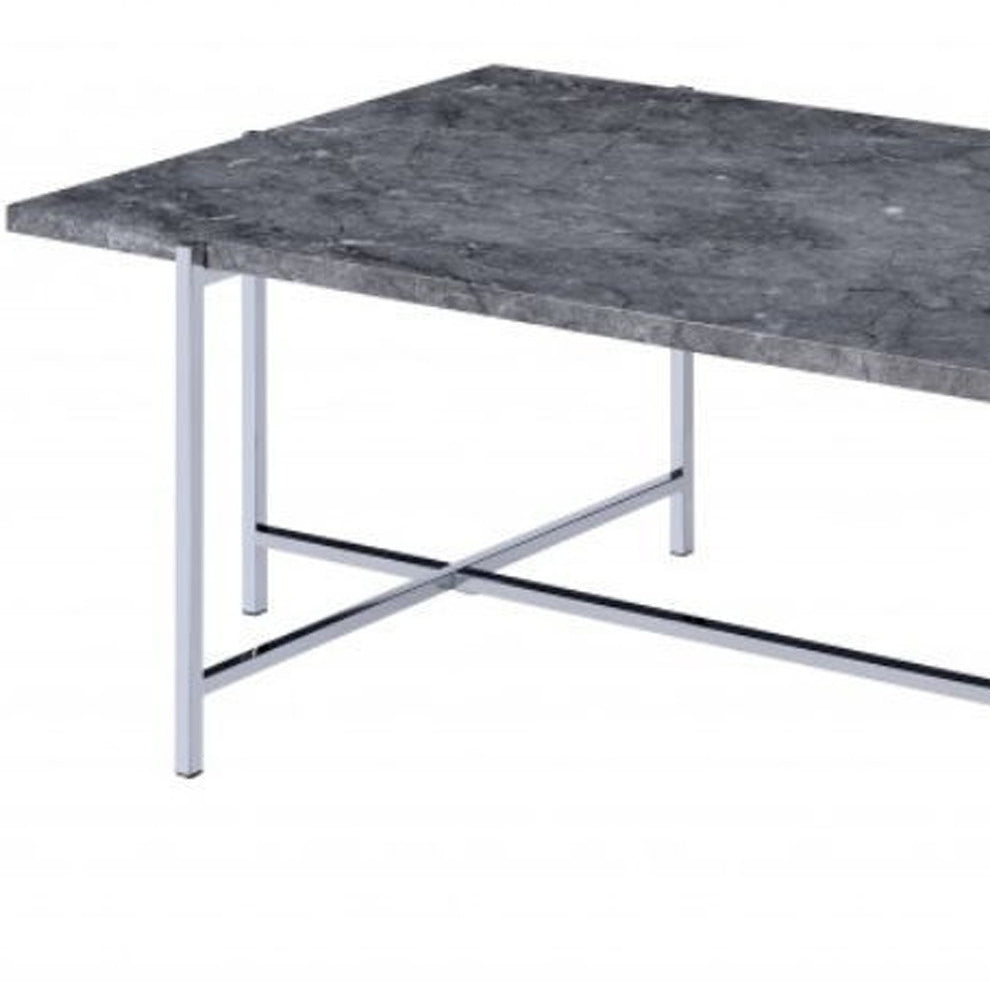 49" Chrome And Faux Marble Rectangular Coffee Table By Homeroots | Coffee Tables | Modishstore - 4