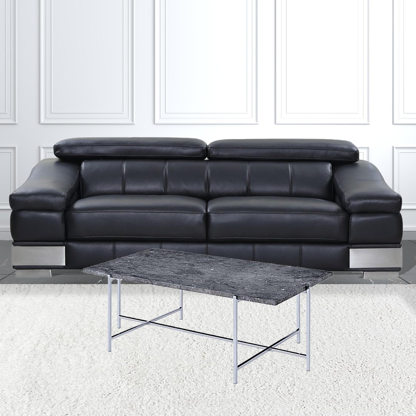 49" Chrome And Faux Marble Rectangular Coffee Table By Homeroots | Coffee Tables | Modishstore