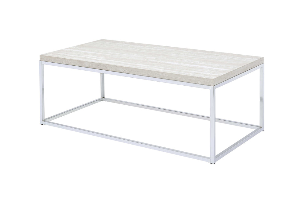 48" Chrome And White Oak Manufactured Wood And Metal Rectangular Coffee Table By Homeroots | Coffee Tables | Modishstore - 2