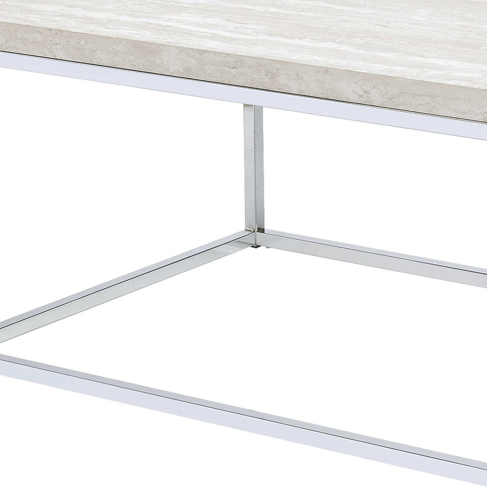 48" Chrome And White Oak Manufactured Wood And Metal Rectangular Coffee Table By Homeroots | Coffee Tables | Modishstore - 4