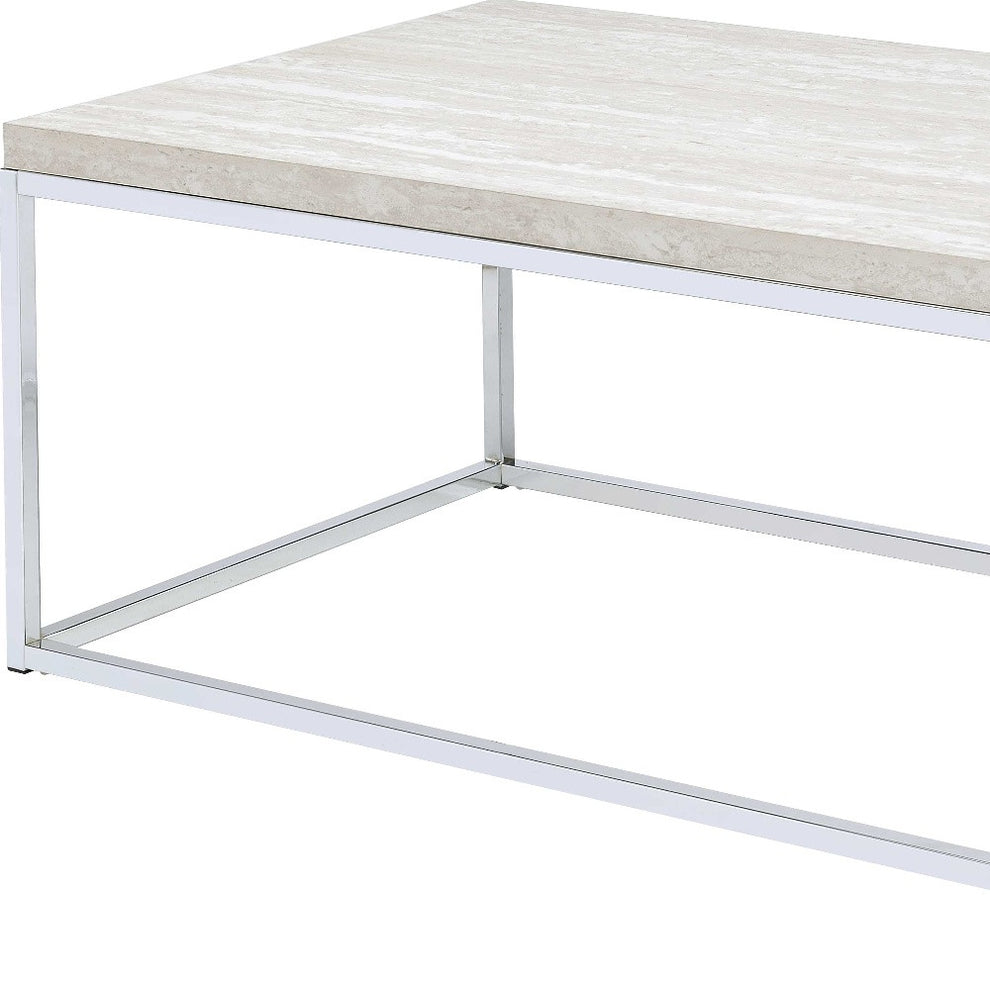 48" Chrome And White Oak Manufactured Wood And Metal Rectangular Coffee Table By Homeroots | Coffee Tables | Modishstore - 5